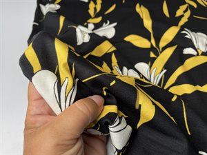Viscosejersey - hvide blomster og gule strejf